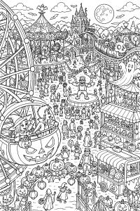 Carnevale di Halloween con zucche e fantasmi disegno da colorare PDF gratis