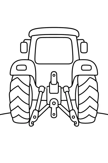 Tracteur vu de l'arrière avec gros pneus, feux arrière et attelage trois points abaissé