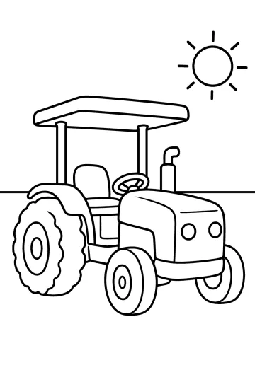 Desenho de um trator com cobertura plana e sol redondo