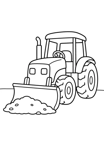 Dessin à colorier d'un tracteur avec une large lame avant qui pousse un petit tas de terre