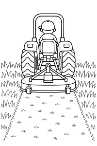 Trattore con tosaerba nel prato disegno da colorare PDF gratis