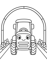 Lächelnder Traktor im Gewächshaus malvorlage kostenlos PDF