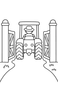 Farmer Driving a Tractor Through a Farm Gate coloring page free PDF