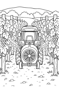 Trattore con spruzzatore nel vigneto disegno da colorare PDF gratis