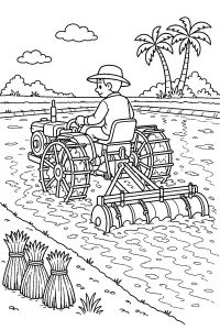 Trattore nella risaia disegno da colorare PDF gratis