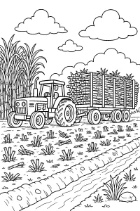 Trattore con rimorchio di canna da zucchero disegno da colorare PDF gratis