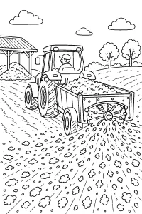 Trattore che sparge compost nel campo disegno da colorare PDF gratis