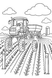 Trattore con spandiconcime nel campo disegno da colorare PDF gratis