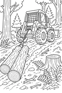 Trattore forestale che trascina tronchi disegno da colorare PDF gratis