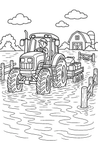 Tractor with Trailer in Water coloring page free PDF