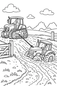 Trattore cingolato salva trattore nel fango disegno da colorare PDF gratis