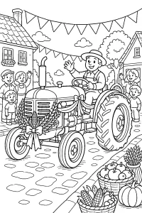Trattore alla festa del raccolto disegno da colorare PDF gratis