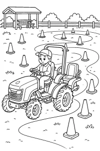 Trattore nel percorso con coni disegno da colorare PDF gratis