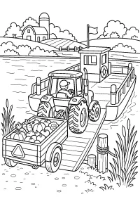Trattore con rimorchio sul traghetto disegno da colorare PDF gratis