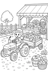 Trattore con verdure al mercato disegno da colorare PDF gratis