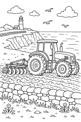 Trattore con erpice sulla costa disegno da colorare PDF gratis