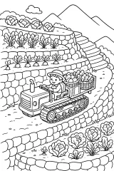 Trattore cingolato tra gli orti terrazzati disegno da colorare PDF gratis