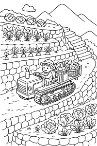 Trattore cingolato tra gli orti terrazzati disegno da colorare PDF gratis