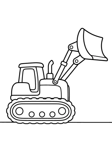 Disegno da colorare di un escavatore cingolato di profilo con la benna sollevata