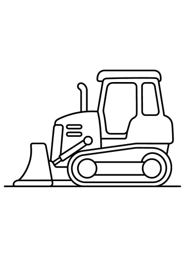Dibujo para colorear de un bulldozer de orugas de lado con la pala bajada al suelo