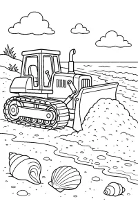 Bulldozer de esteiras na praia desenho para colorir PDF grátis
