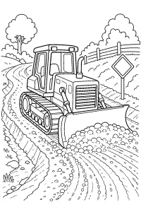 Bulldozer de orugas arregla un camino de tierra dibujo para colorear PDF gratis