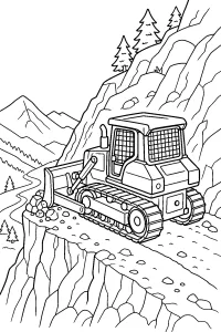 Kettenraupe auf einem Bergpfad malvorlage kostenlos PDF