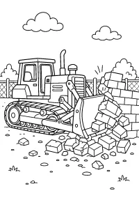 Ruspa cingolata abbatte un muro di mattoni disegno da colorare PDF gratis