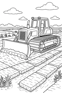 Bulldozer à chenilles dans le marais dessin à colorier PDF gratuit