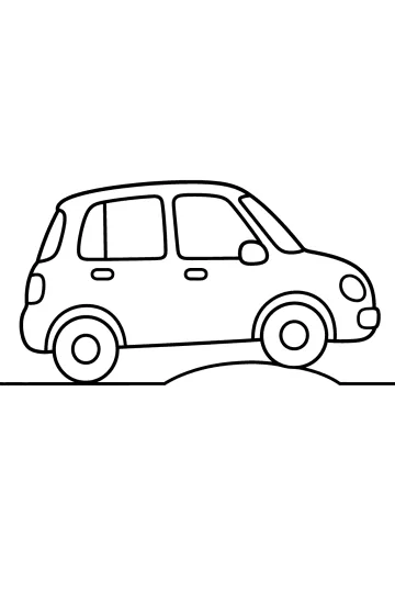 Line drawing of a side-view car driving over a rounded speed bump.