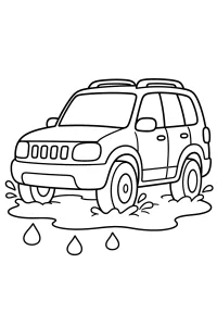 SUV qui traverse une flaque dessin à colorier PDF gratuit