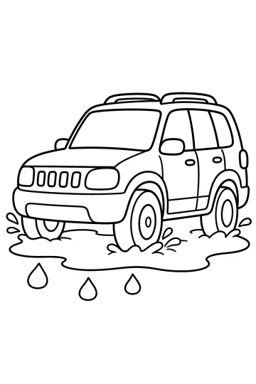 Coloriage d'un SUV traversant une flaque avec des éclaboussures d'eau