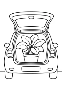 Auto con pianta nel bagagliaio disegno da colorare PDF gratis