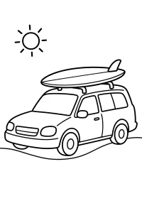 Auto con tavola da surf sotto il sole disegno da colorare PDF gratis