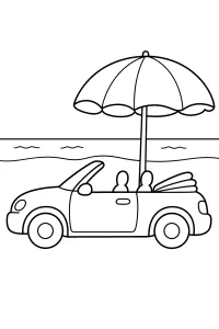 Cabriolet parcheggiata sotto l'ombrellone disegno da colorare PDF gratis