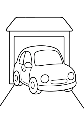 Auto con grande parabrezza davanti all'apertura di un garage