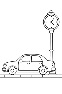 Coche bajo el reloj de la calle dibujo para colorear PDF gratis
