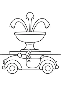 Auto cabrio davanti alla fontana disegno da colorare PDF gratis