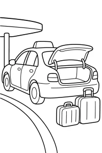Airport Taxi with Suitcases coloring page free PDF