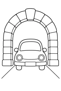 Coche bajo un gran arco de piedra dibujo para colorear PDF gratis