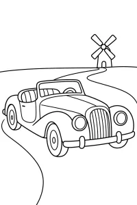 Roadster sur la route du moulin dessin à colorier PDF gratuit