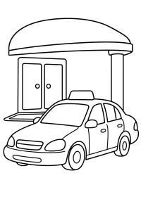 Taxi onder de luifel bij de ingang