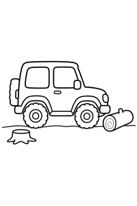 4x4 devant un tronc tombé dessin à colorier PDF gratuit
