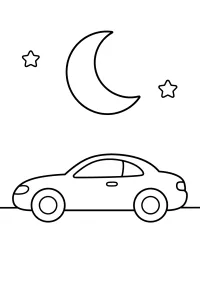 Coche bajo la luna creciente dibujo para colorear PDF gratis
