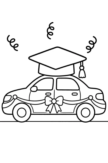 Auto decorata con fiocco e festoni, con grande tocco di laurea sul tetto