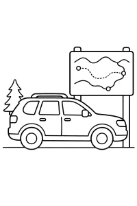 SUV arrêté près de la carte du sentier dessin à colorier PDF gratuit