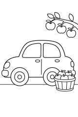 Auto con cesto di mele disegno da colorare PDF gratis
