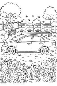 Auto accanto alle arnie disegno da colorare PDF gratis