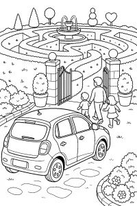 Auto al labirinto di siepi disegno da colorare PDF gratis