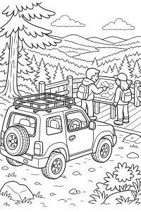 Fuoristrada al punto panoramico nel bosco disegno da colorare PDF gratis